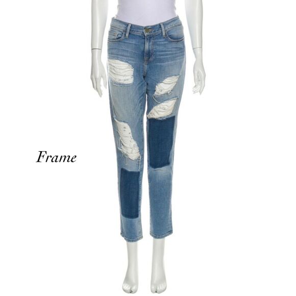 Frame Denim Le Garcon Destroyed Denim Skinny Blue Jeans Size 26 - Picture 1 of 12